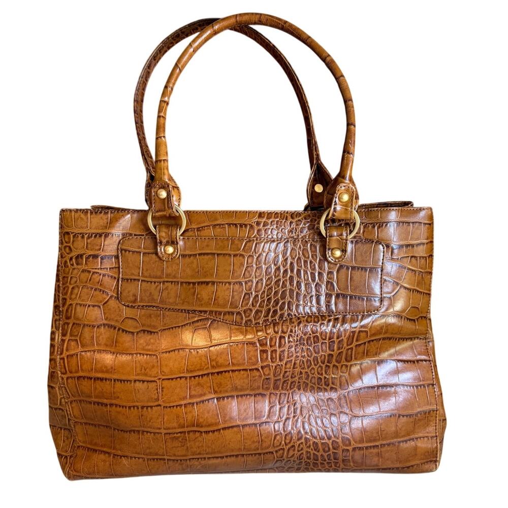 Arturo Italian Leather Tote Bag Croc Embossed Medium Brown